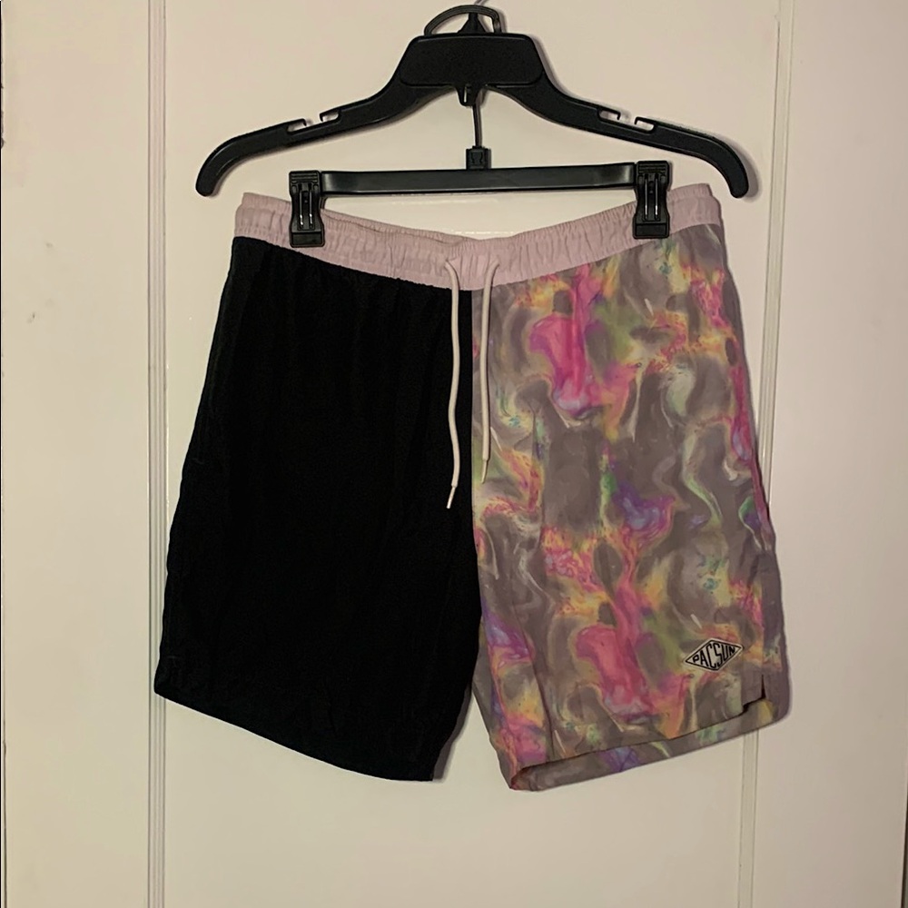 Colorful Patterned Swim Shorts with Black Contrast